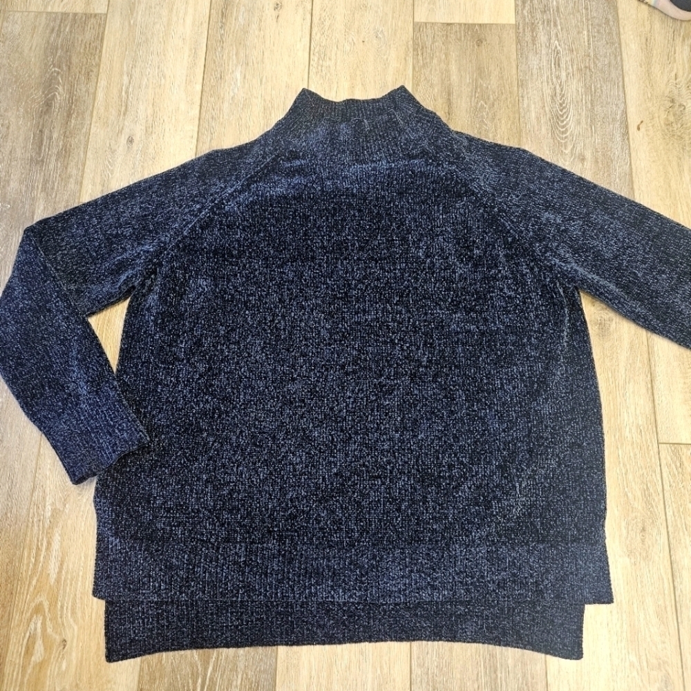 Lost + Wander Chenille Mock Neck Pullover Sweater Navy Blue Women's Large